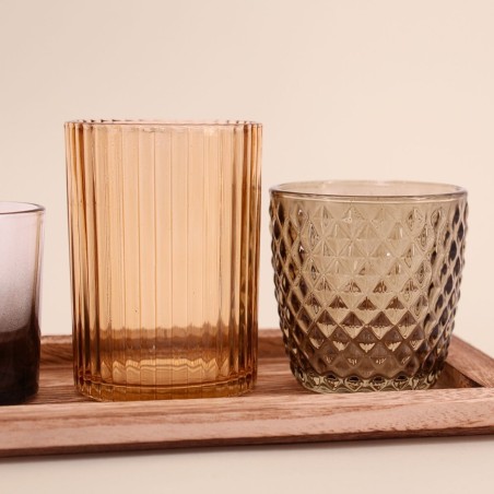 Photophores en verre vert sur bois - Coffret 7 | Hashtag Déco