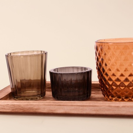 Photophores en verre vert sur bois - Coffret 7 | Hashtag Déco