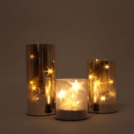 Coffret 3 lampes LED étoiles en verre gris | Hashtag Déco