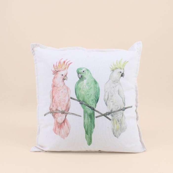 Coussin imprimé perroquet coton vert 40cm | Hashtag Déco