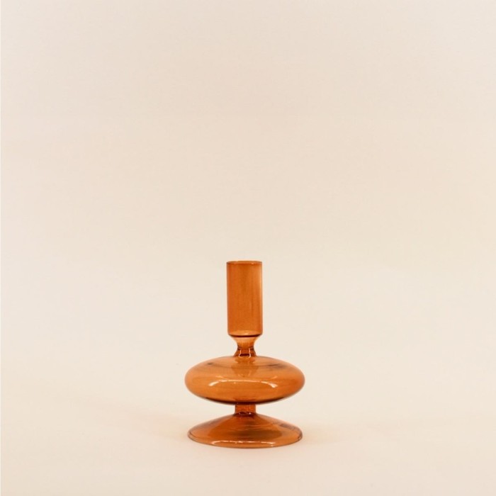 Bougeoir en verre ambre 12cm, élégant et chaleureux | Hashtag Déco