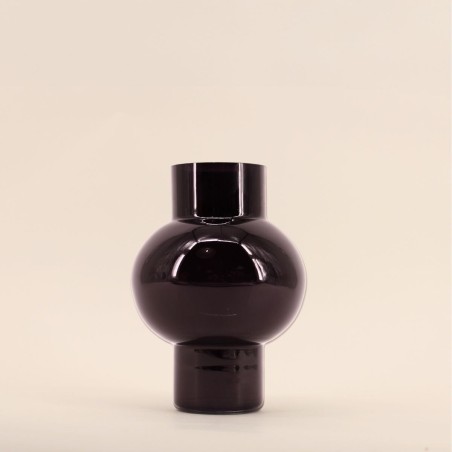 Vase boule talon en verre noir 21cm élégant | Hashtag Déco