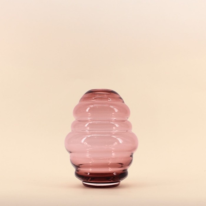 Vase anneaux verre rose fait main 21cm | Hashtag Déco
