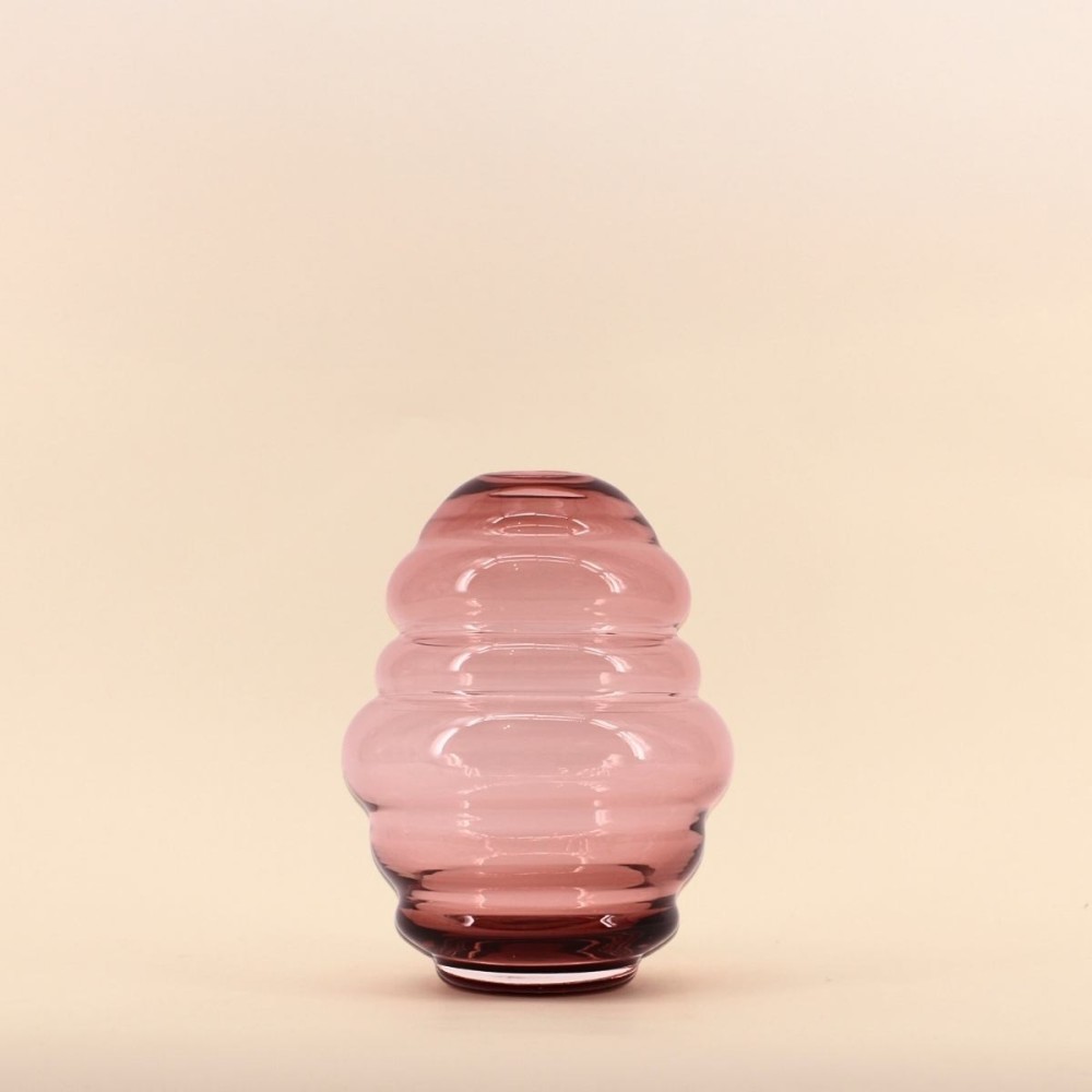 Vase anneaux verre rose fait main 21cm | Hashtag Déco