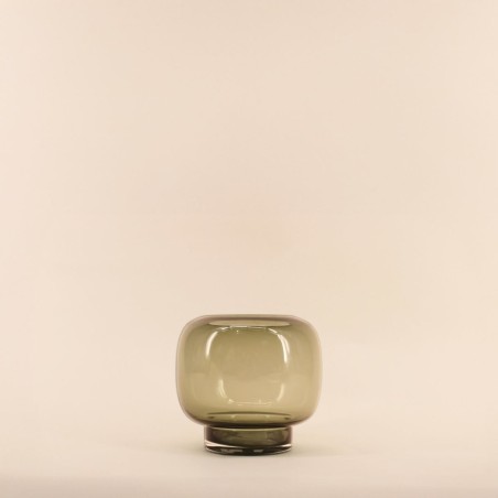 Photophore en verre vert fait main 16x17cm | Hashtag Déco