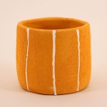 Cache-pot ciment jaune lignes blanches 10cm | Hashtag Déco