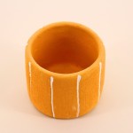 Cache-pot ciment jaune lignes blanches 10cm | Hashtag Déco