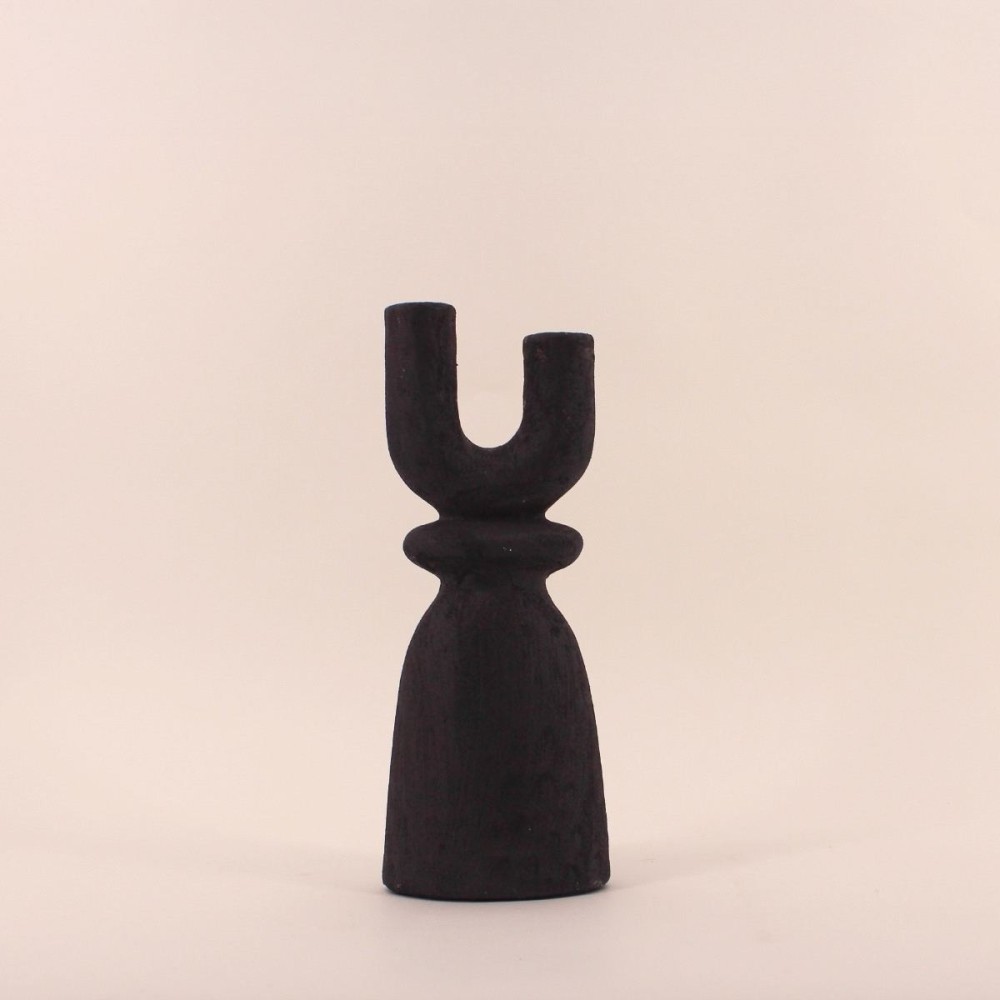 Bougeoir en y grès noir 29cm - Élégance moderne | Hashtag Déco