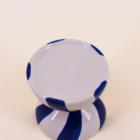 Bougeoir céramique bleu/blanc 10cm - Élégance | Hashtag Déco