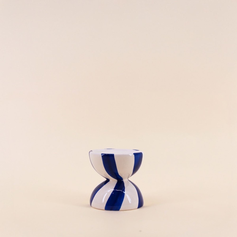Bougeoir céramique bleu/blanc 10cm - Élégance | Hashtag Déco