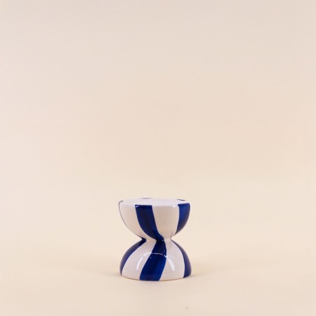 Bougeoir céramique bleu/blanc 10cm - Élégance | Hashtag Déco