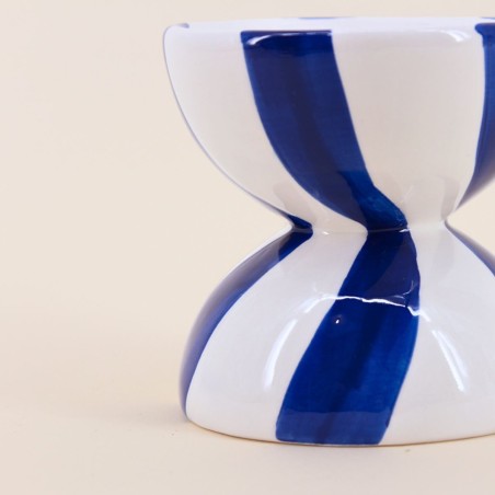 Bougeoir céramique bleu/blanc 10cm - Élégance | Hashtag Déco