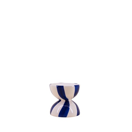Bougeoir céramique bleu/blanc 10cm - Élégance | Hashtag Déco