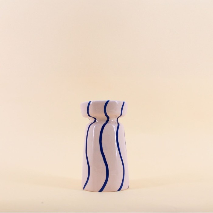 Bougeoir céramique bleu/blanc 18cm élégant | Hashtag Déco