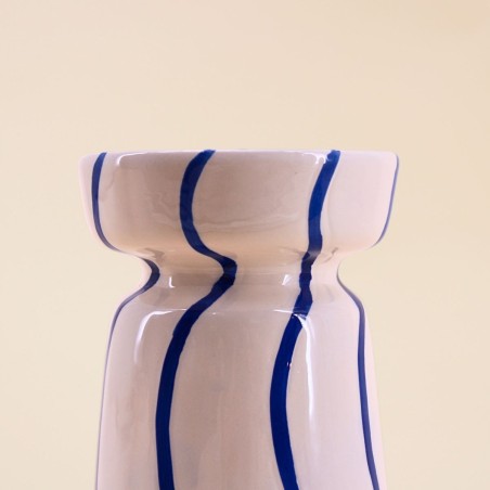 Bougeoir céramique bleu/blanc 18cm élégant | Hashtag Déco