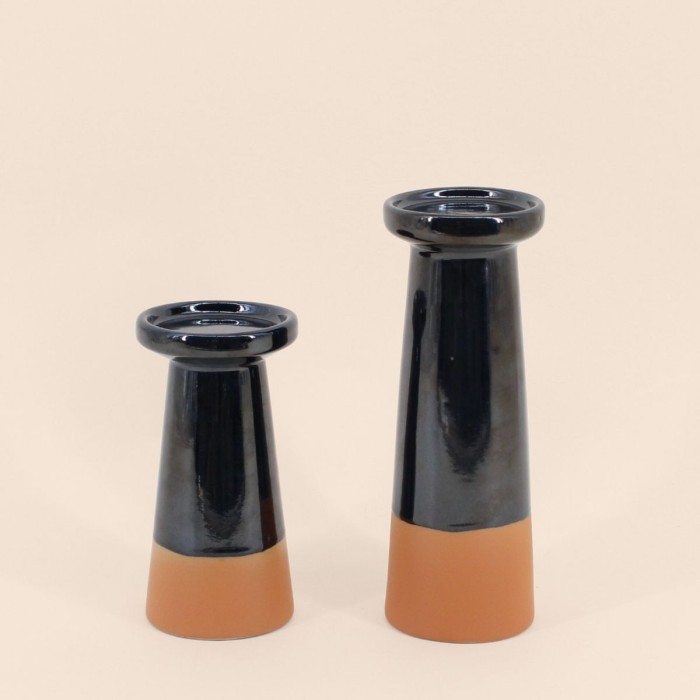 Set de 2 bougeoirs coniques noir et terracotta | Hashtag Déco