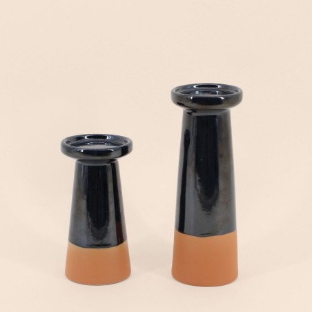 Set de 2 bougeoirs coniques noir et terracotta | Hashtag Déco