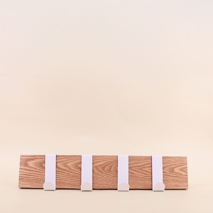 Patère 4 têtes bois métal blanc 51cm moderne | Hashtag Déco