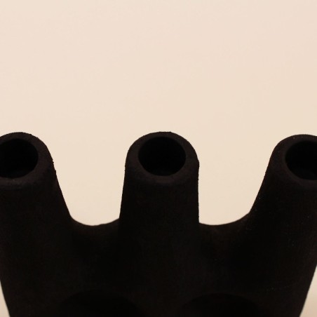 Bougeoir ethnique céramique noir 24cm | Hashtag Déco