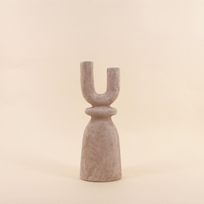 Bougeoir design grès sable 37cm | Hashtag Déco