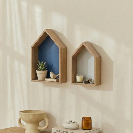 Lot de 2 étagères murale bois bleu maison | Hashtag Déco