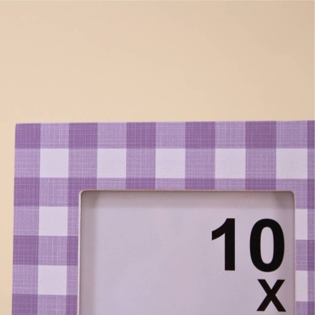 Cadre photo vichy violet blanc bois 15x15cm | Hashtag Déco