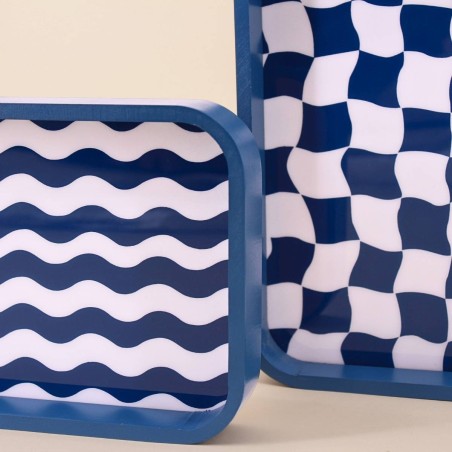 Set de 3 plateaux MDF bleu et blanc | Hashtag Déco