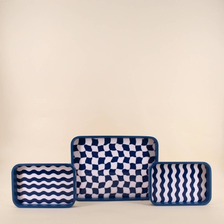 Set de 3 plateaux MDF bleu et blanc | Hashtag Déco