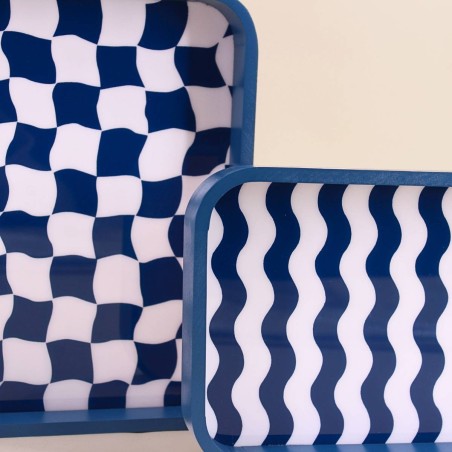 Set de 3 plateaux MDF bleu et blanc | Hashtag Déco
