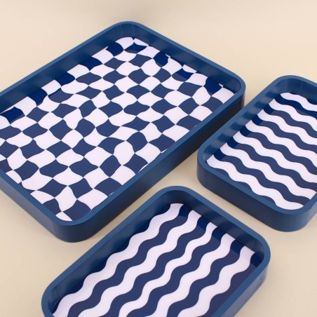 Set de 3 plateaux MDF bleu et blanc | Hashtag Déco