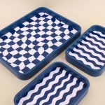 Set de 3 plateaux MDF bleu et blanc | Hashtag Déco