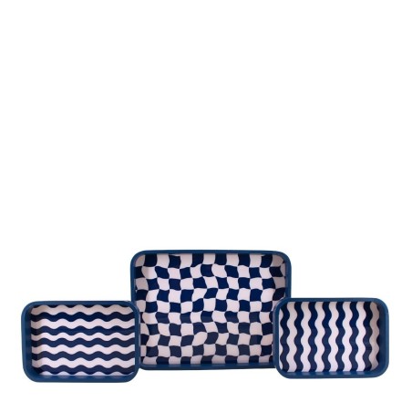 Set de 3 plateaux MDF bleu et blanc | Hashtag Déco