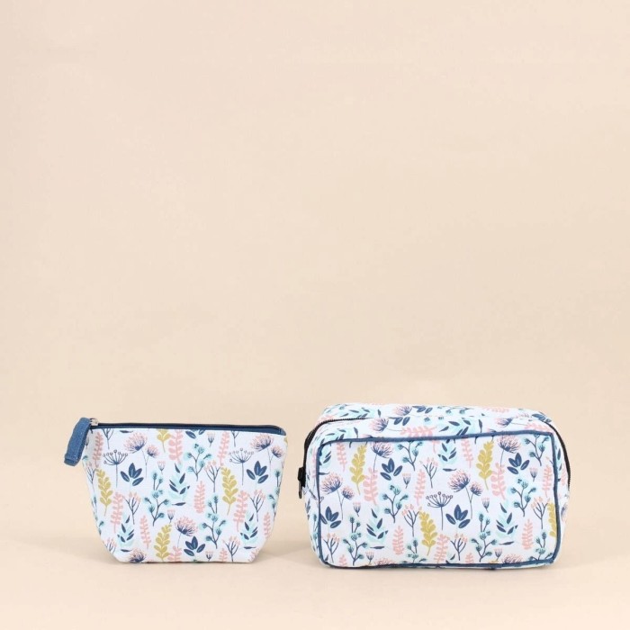Set de 2 trousses fleuris coton blanc | Hashtag Déco