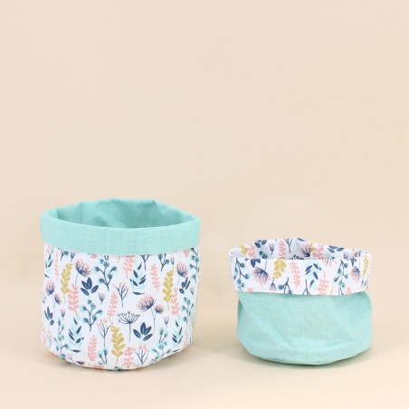 Set de 2 paniers fleuris réversibles coton bleu | Hashtag Déco