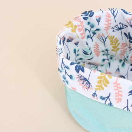 Set de 2 paniers fleuris réversibles coton bleu | Hashtag Déco