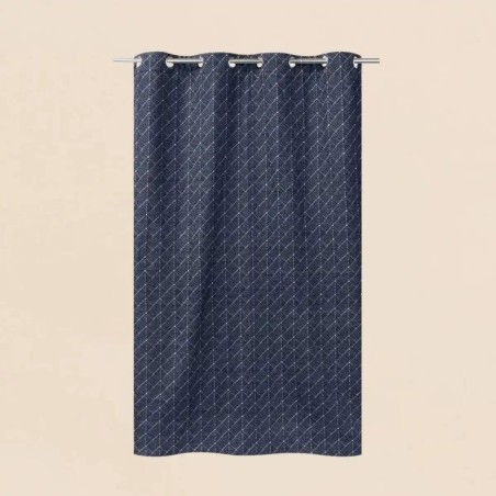 Rideau géométrique coton bleu 140x250cm | Hashtag Déco