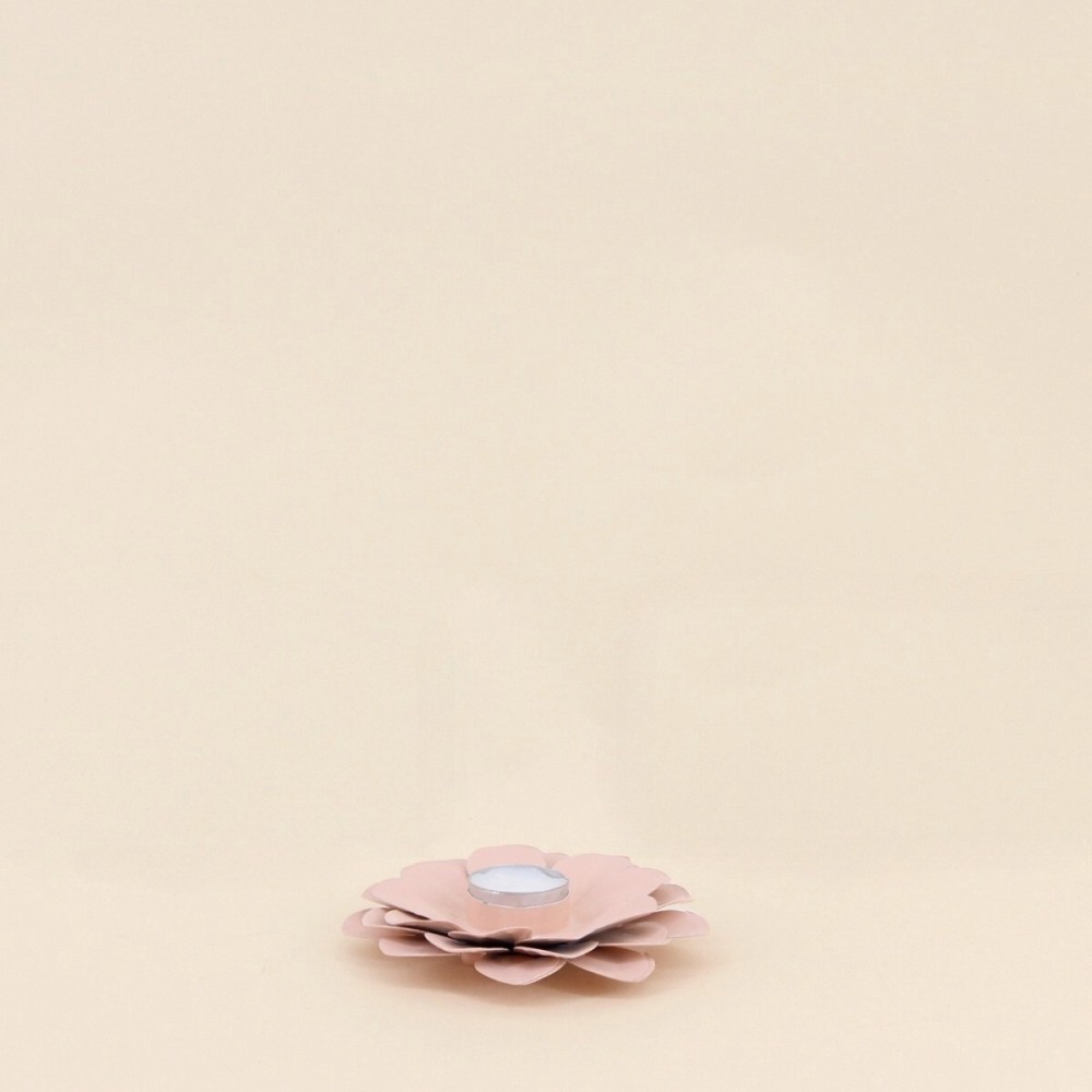 Bougeoir fleur métal rose 13cm élégant | Hashtag Déco