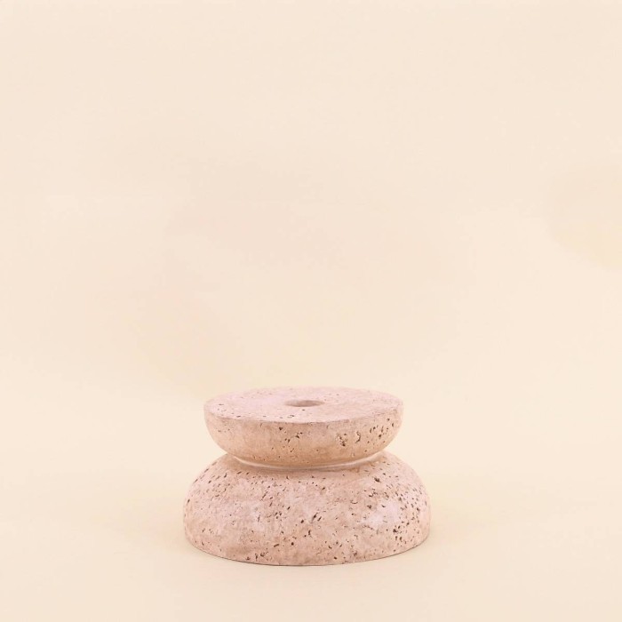 Bougeoir travertin beige ciment 13x7cm | Hashtag Déco