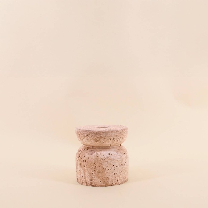 Bougeoir travertin beige en ciment 10 cm | Hashtag Déco