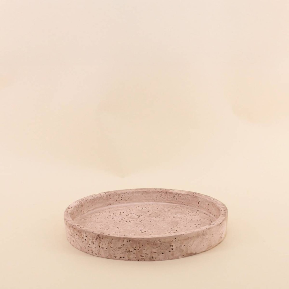 Plateau rond travertin beige ciment 23cm | Hashtag Déco