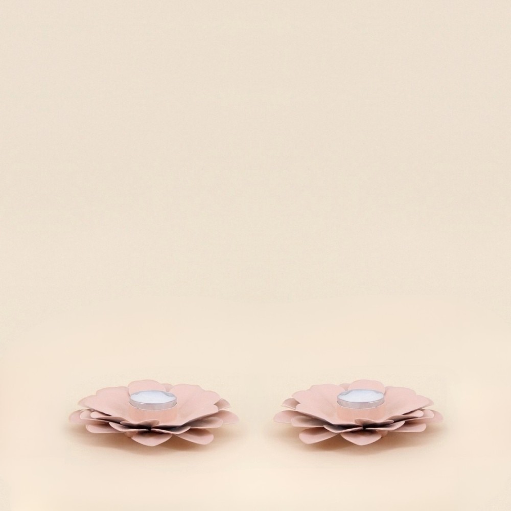 Lot de 2 bougeoirs fleurs roses métal | Hashtag Déco