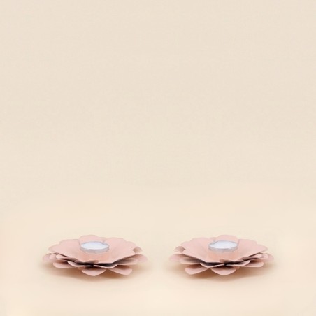 Lot de 2 bougeoirs fleurs roses métal | Hashtag Déco