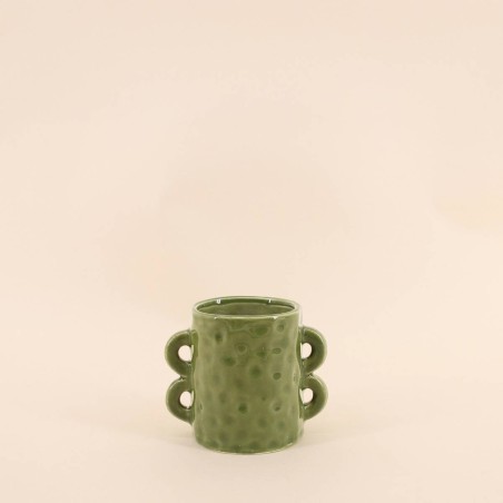 Bougie céramique verte anses multiples 12cm | Hashtag Déco