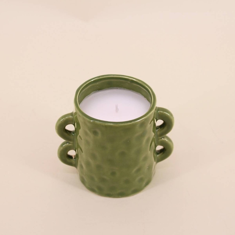 Bougie céramique verte anses multiples 12cm | Hashtag Déco