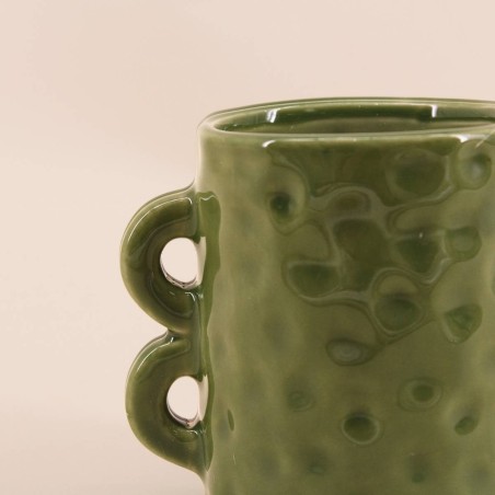 Bougie céramique verte anses multiples 12cm | Hashtag Déco