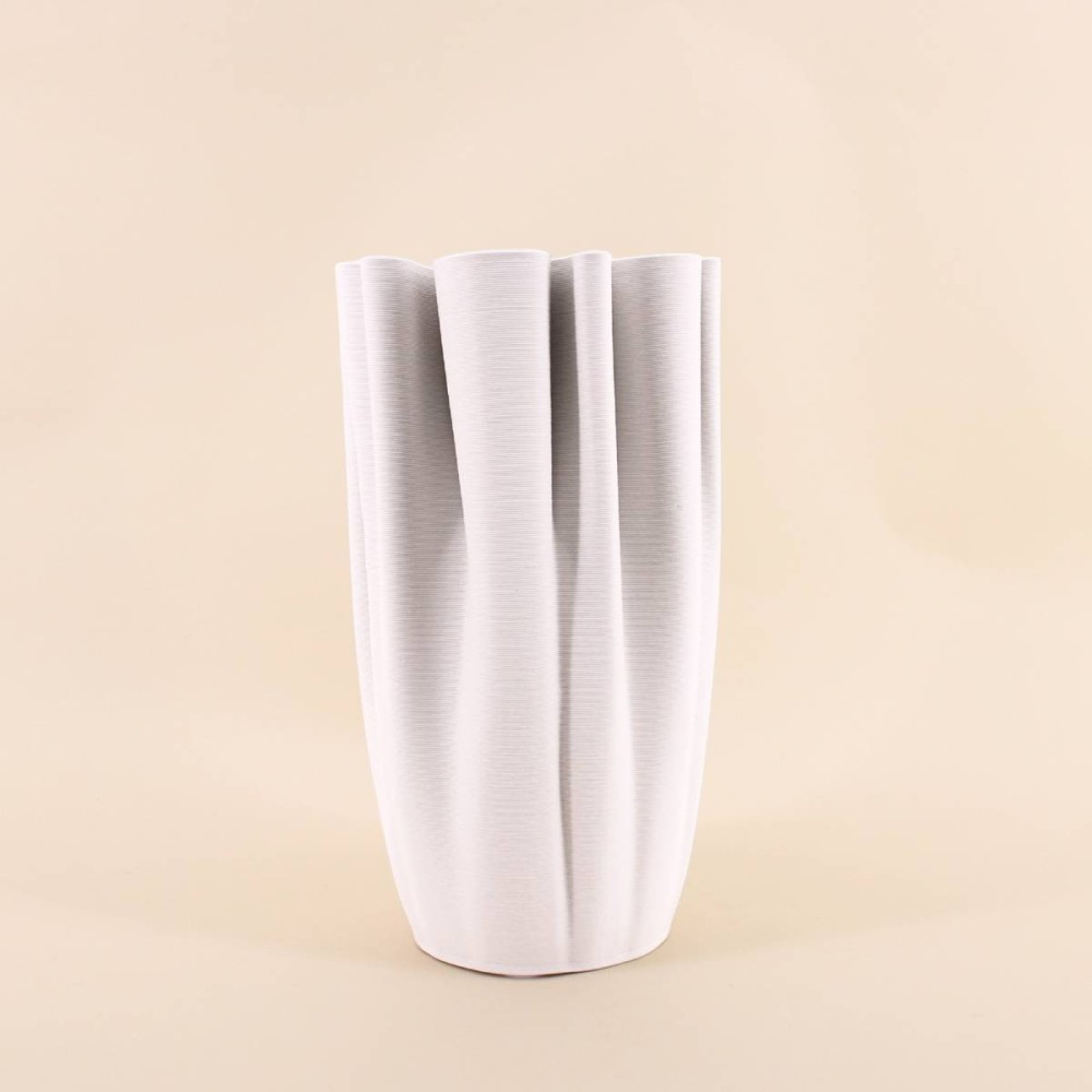 Vase blanc céramique plissé 3D 28cm | Hashtag Déco