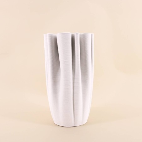 Vase blanc céramique plissé 3D 28cm | Hashtag Déco