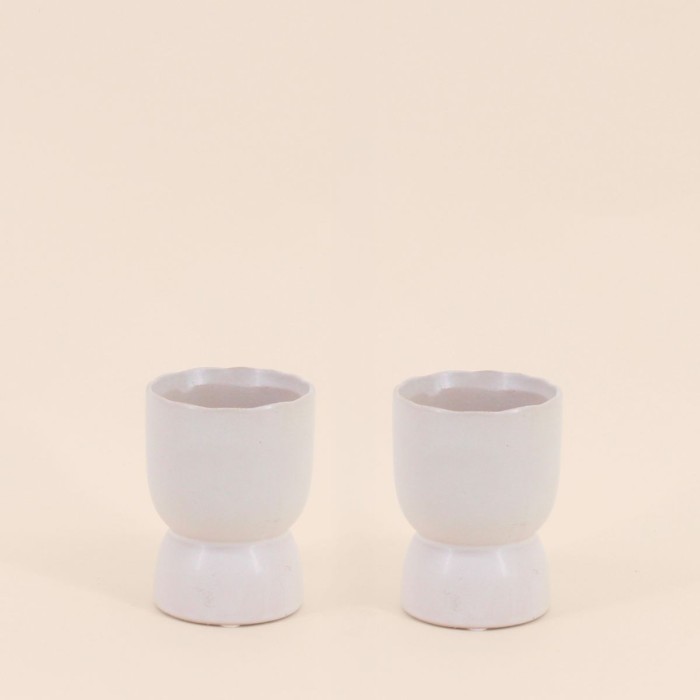 Lot de 2 photophores céramique beige 11x8cm | Hashtag Dé