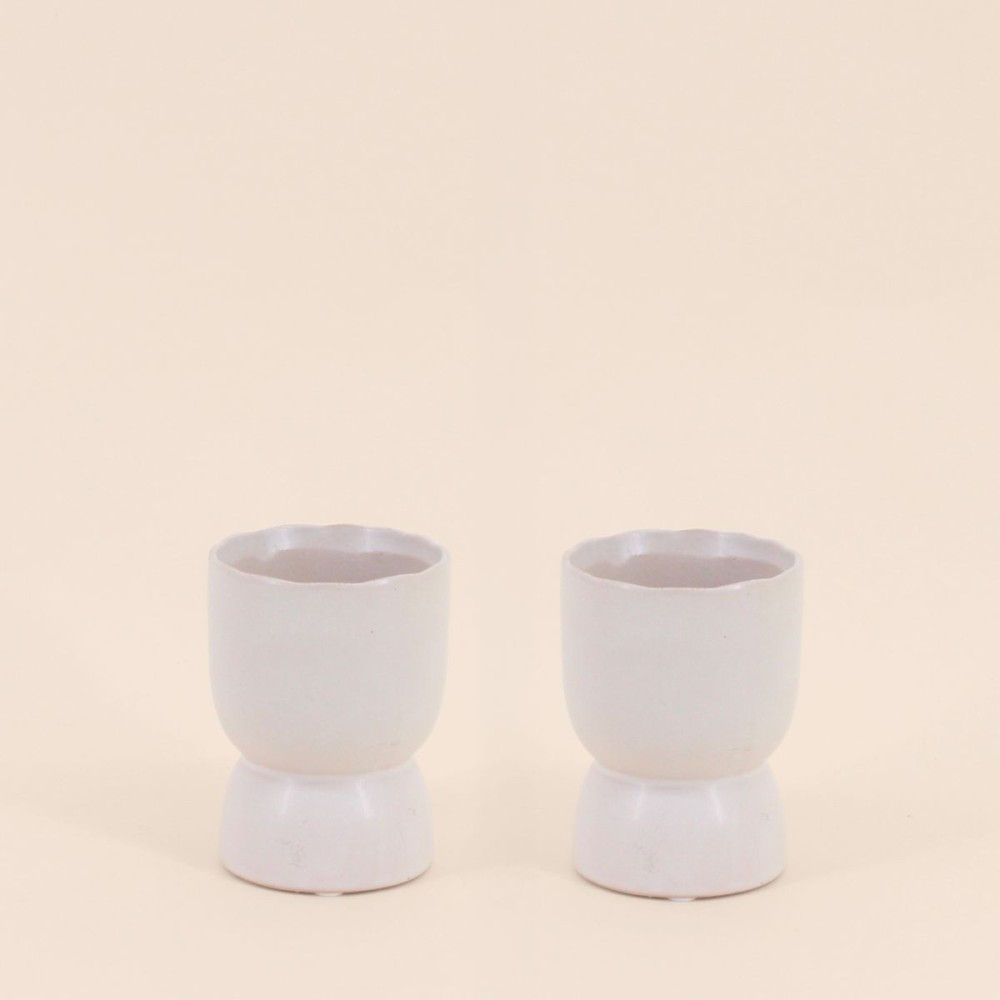 Lot de 2 photophores céramique beige 11x8cm | Hashtag Dé