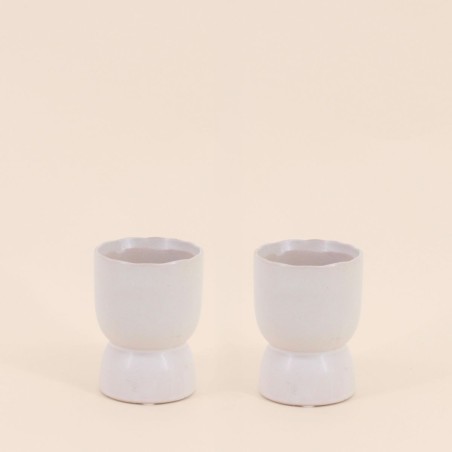 Lot de 2 photophores céramique beige 11x8cm | Hashtag Dé